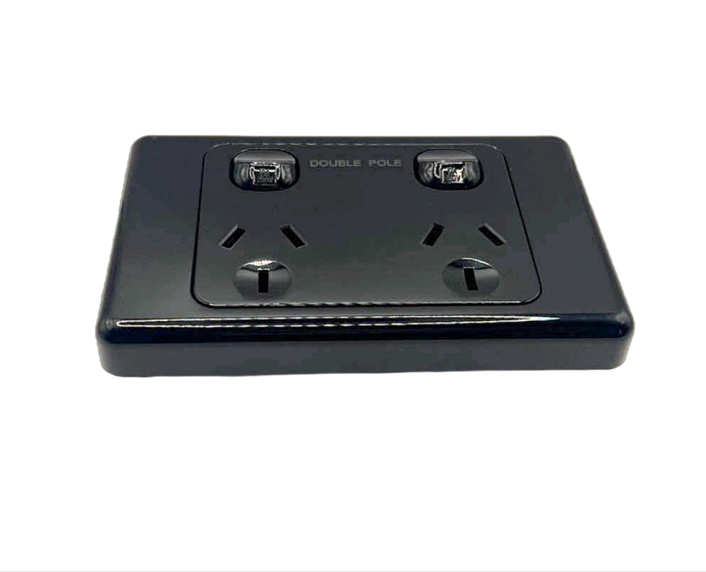 Black Double Pole Double Plug Point