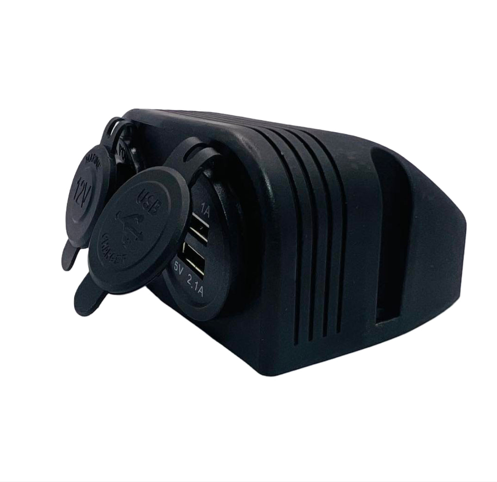 12V Socket + USB Combo Unit -Black