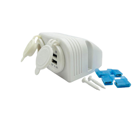 Cigarette Lighter + USB Combo Unit- White