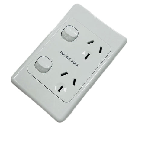 Double Pole Double Plug Point White - Vertical