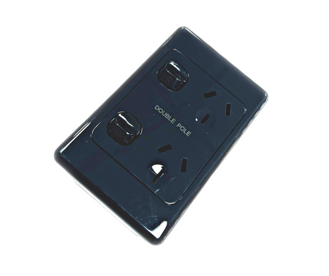 Double Pole Double Plug Point Black - Vertical