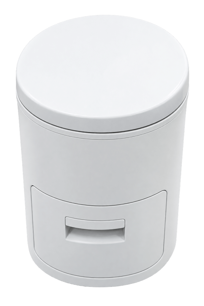 Closed white waterless toilet