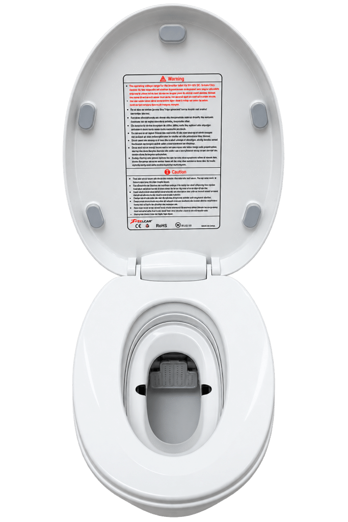 Open waterless toilet viewed from above